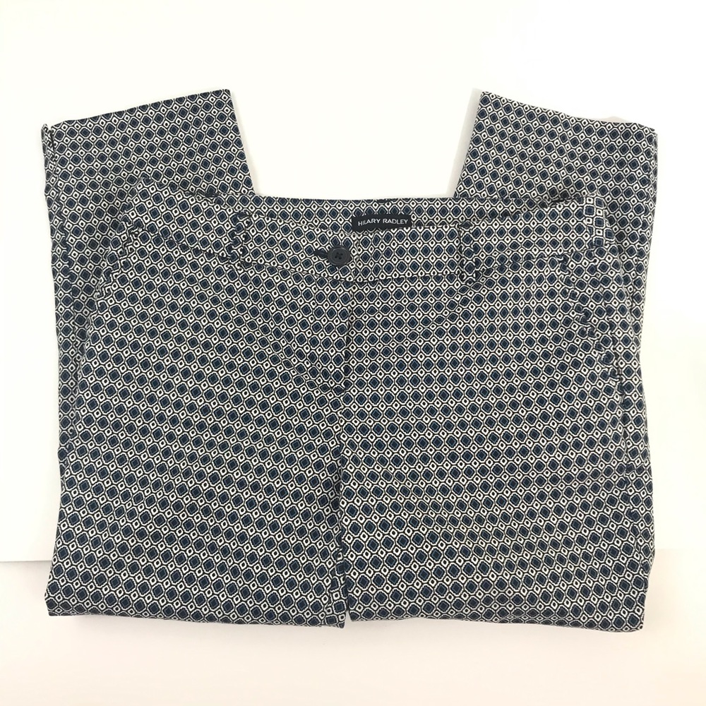 Hilary Radley Geometric Print Ankle Pants Sz 8 Blue White Black